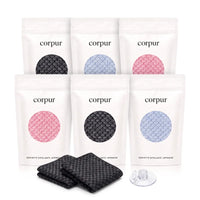 Coffret de 6 serviettes de douche exfoliantes Corpur, 2 serviettes visage et un crochet ventouse