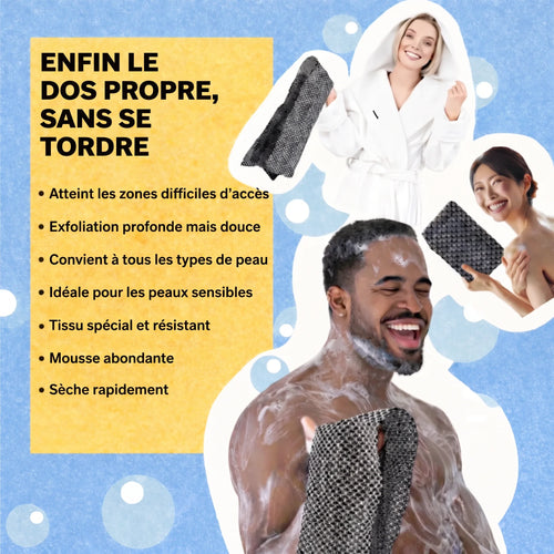 Serviette de douche exfoliante antibactérienne à poignées – 120 cm
