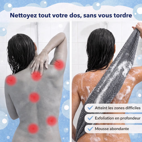 Serviette de douche exfoliante antibactérienne à poignées – 120 cm