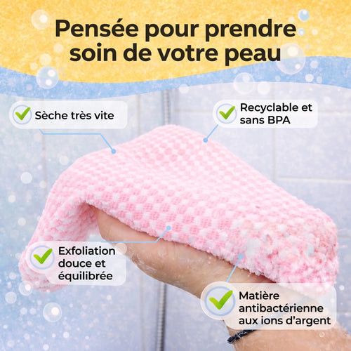 Serviette de douche exfoliante antibactérienne à poignées – 120 cm